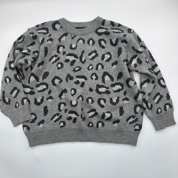 Kendall Kylie Sweater Women XXL Gray Animal Print Knit Pullover Preppy 90s Cozy - Picture 1 of 7